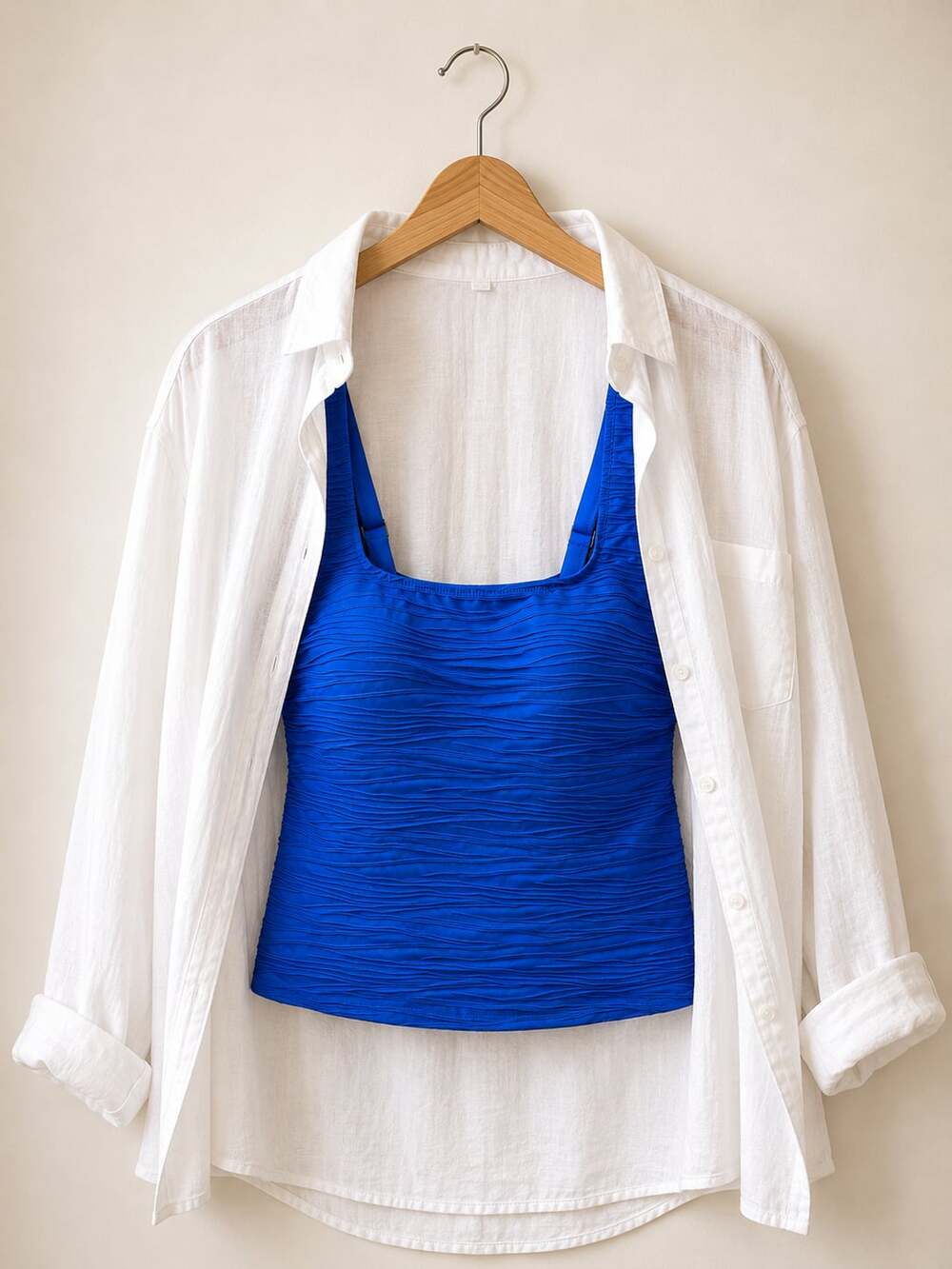 Lands’ End Blue Textured Tankini Swim Top Womens 16W Plus Size Swimwear